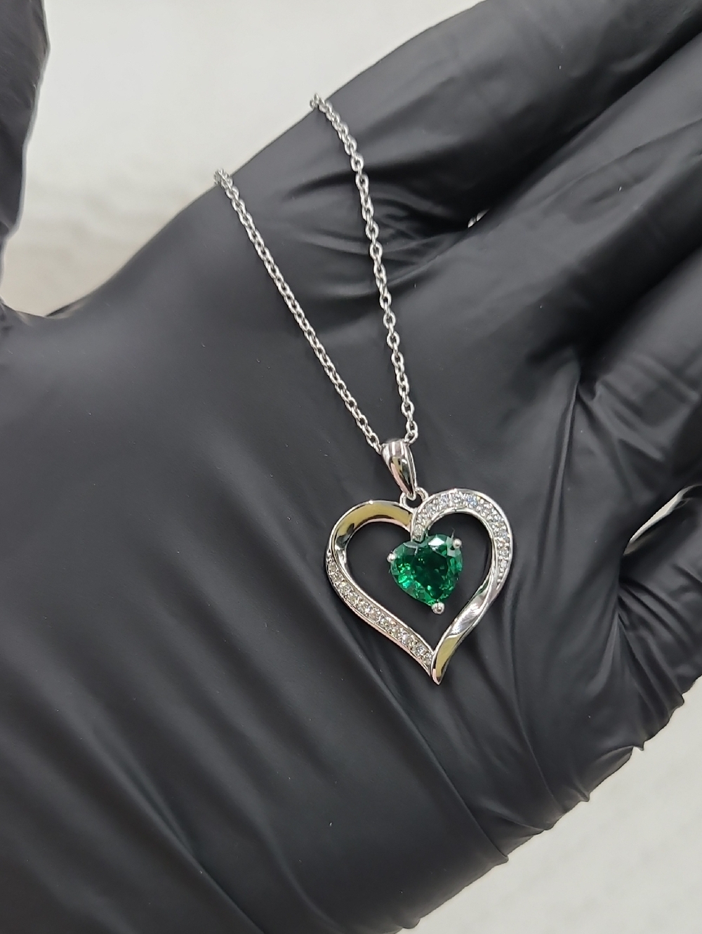 Heart Crystal Pendant Necklace - Green Silver Heart Necklace